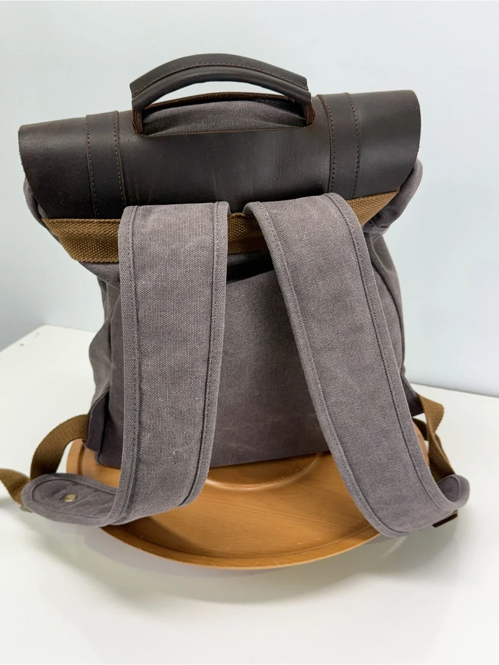 TRENDHIM Brown Leather & Gray Canvas Men's Backpack